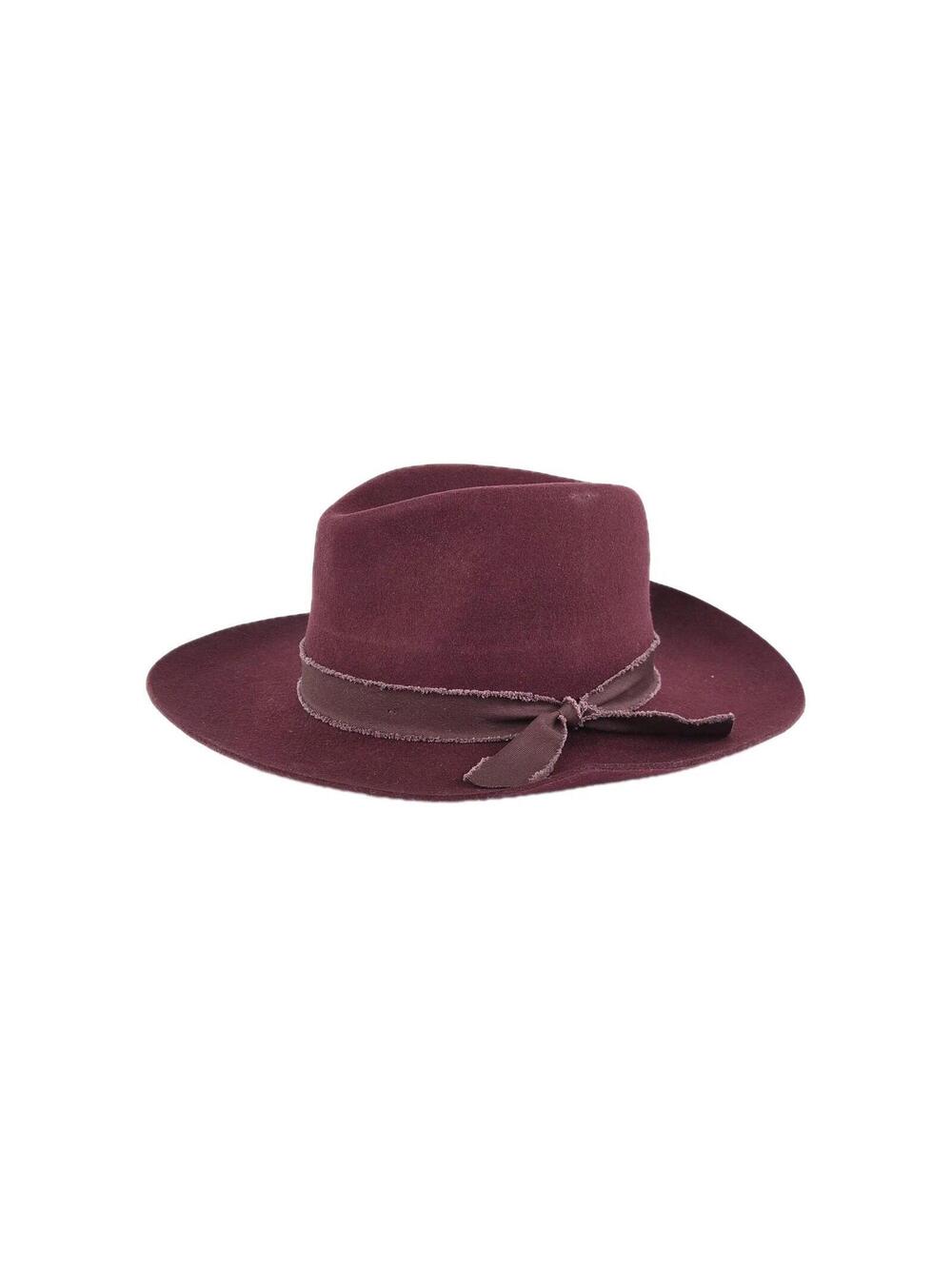 Olive & Pique burgundy wide brim wool felt hat Size XL Pinched Crown Raw Band